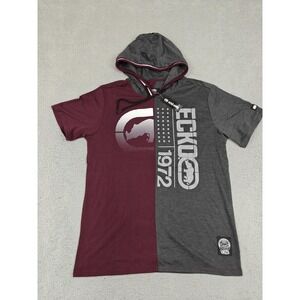 Ecko Unltd Shirt Mens Large Burgundy Charcoal Hooded Colorblock‎ 1972 Brand New